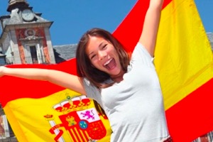 girl with Spanish flag